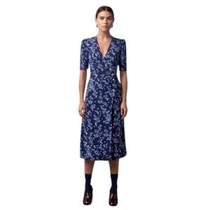 Rouje Gabin Navy Floral Midi Dress Size 36